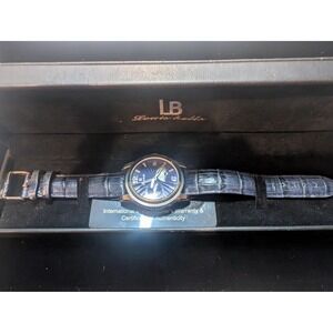 Louis Bolle Auto Mens Watch 40mm Blue Dial Blue Leather Band Date A-5052-178